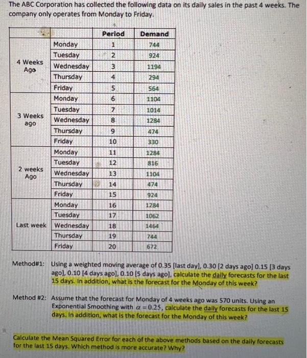 The ABC Corporation has collected the following