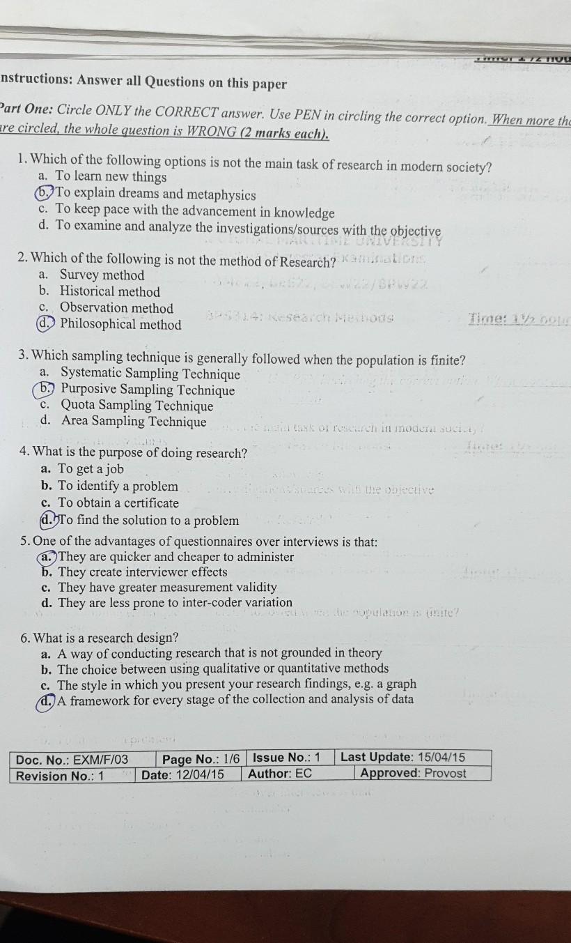 nstructions: Answer all Questions on this paper