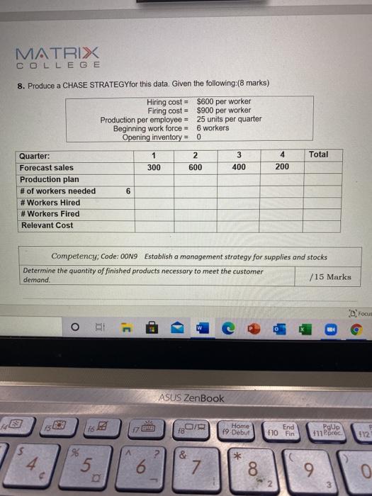 MATRIX COLLEGE 8. Produce a CHASE STRATEGYfor