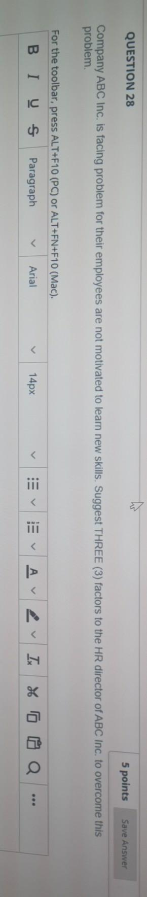 QUESTION 28 5 points Save Answer Company ABC Inc.