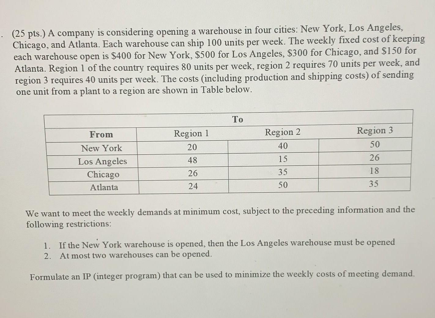 please help me (25 pts.) A company is considering