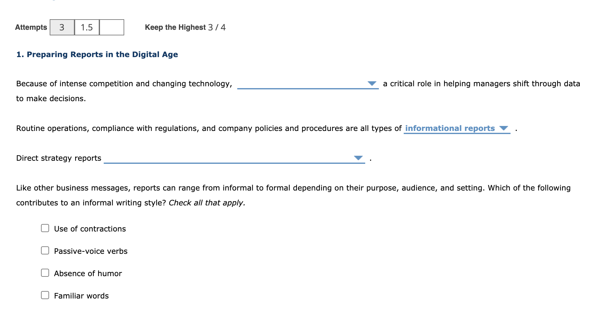 Attempts 3 1.5 Keep the Highest 3/4 1. Preparing