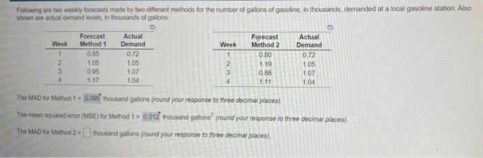 What is the MAD and mean squared error (MSE) for