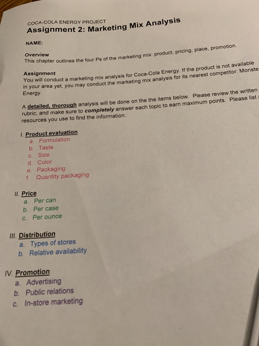 Assignment 2: Marketing Mix Analysis COCA-COLA