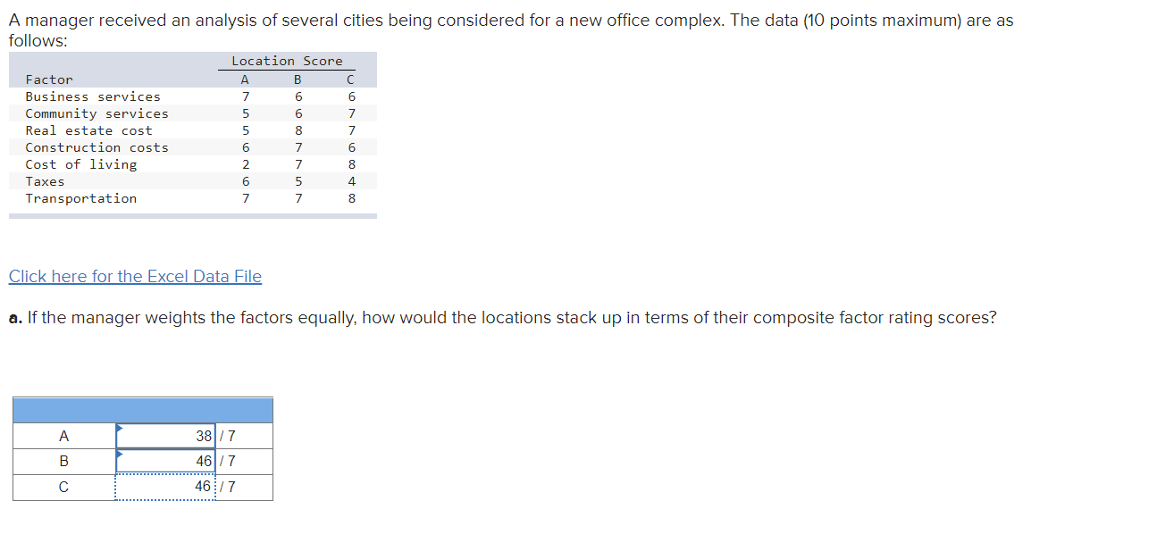 Click here for the Excel Data File a. If the