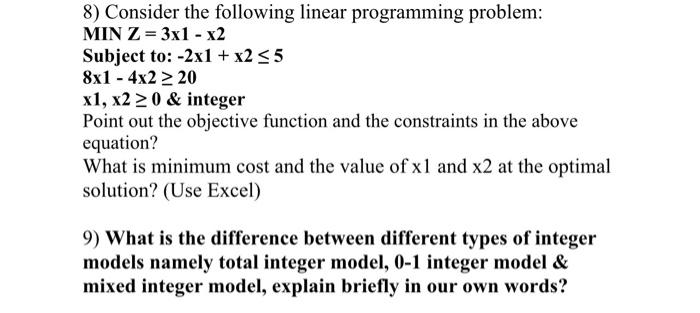 8-9 8) Consider the following linear programming
