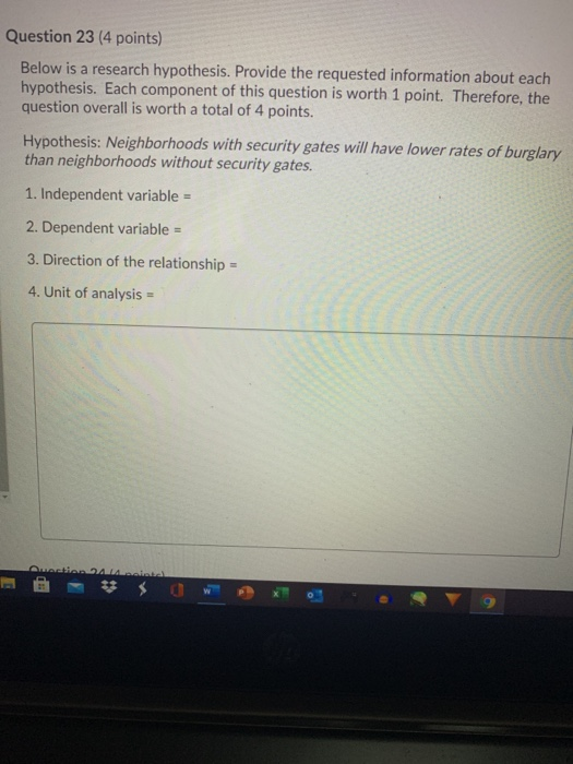 Question 23 (4 points) Below is a research