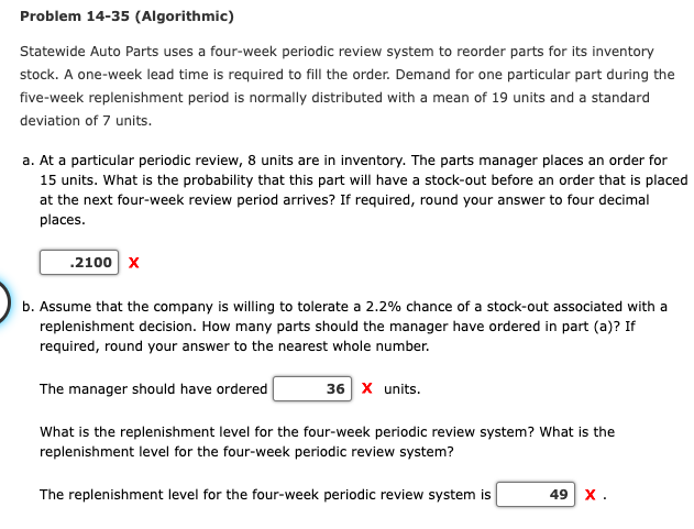 Problem 14-35 (Algorithmic) Statewide Auto Parts