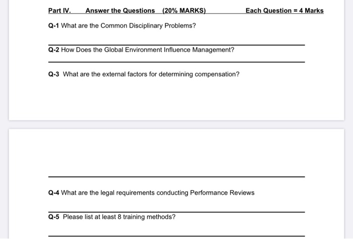 Each Question = 4 Marks Part IV. Answer the