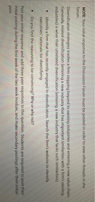 NOTE: Your initial response to the Discussion