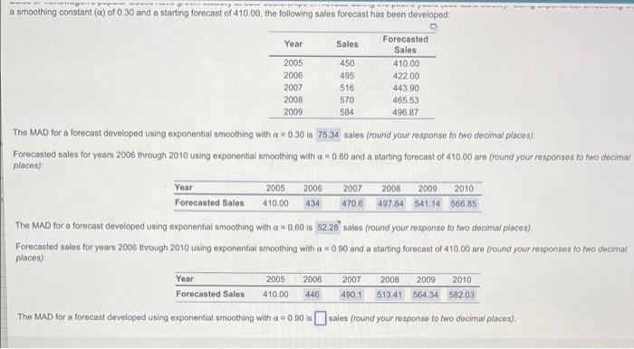 please help with MAD a=.9 _ sales? please explain