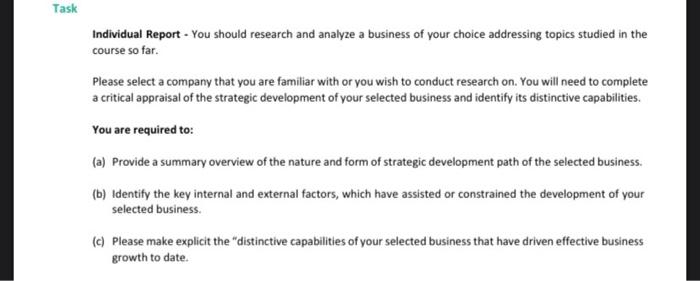 Task Individual Report - You should research and