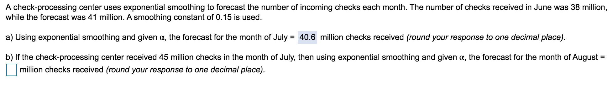 A check-processing center uses exponential