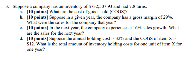 3. Suppose a company has an inventory of