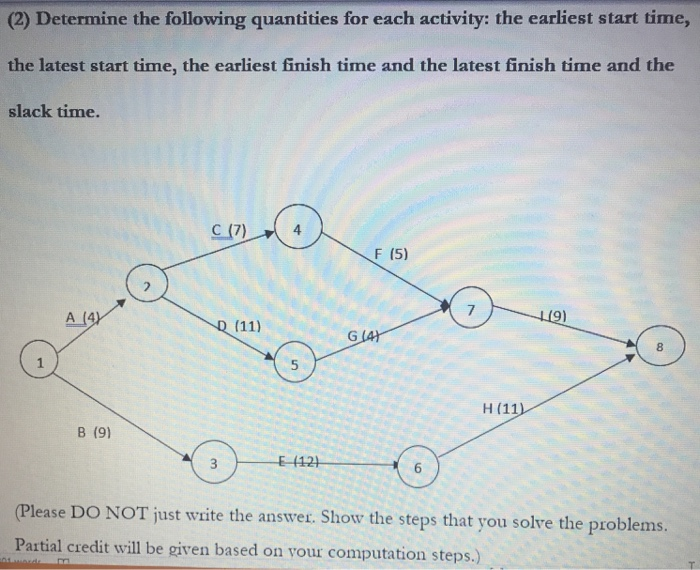 (2) Determine the following quantities for each