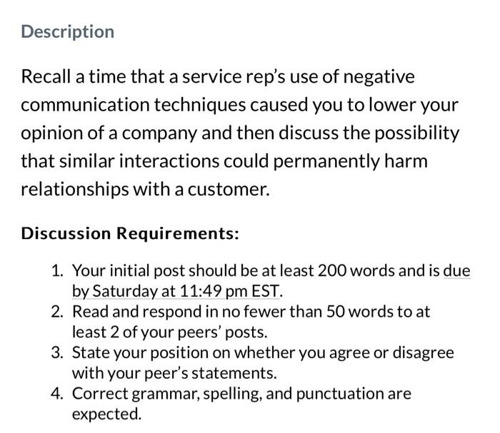 Description Recall a time that a service rep's