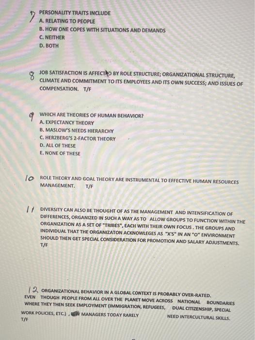 PERSONALITY TRAITS INCLUDE A. RELATING TO PEOPLE