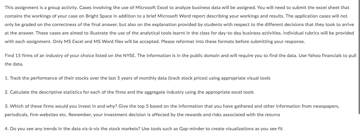 This assignment is a group activity. Cases