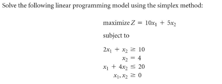Solve the following linear programming model