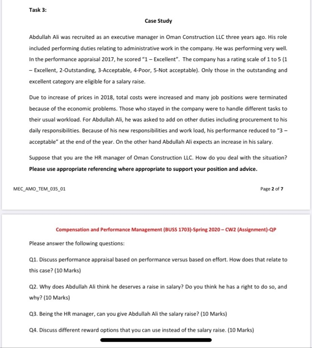 Task 3: Case Study Abdullah Ali was recruited as