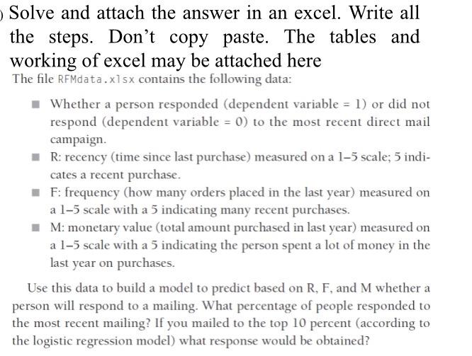 Solve and attach the answer in an excel. Write