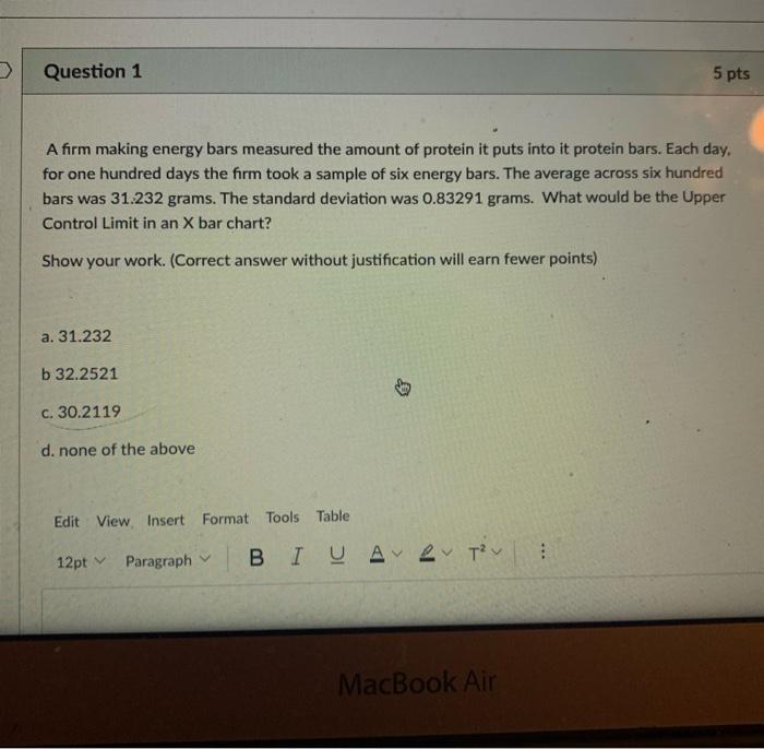 A firm making energy bars measured the amount of