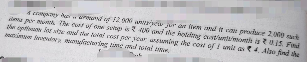 Operations Management A company has u demand of