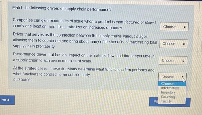 p Match the following drivers of supply chain