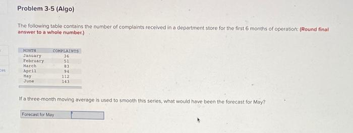 Problem 3-5 (Algo) The following table contains