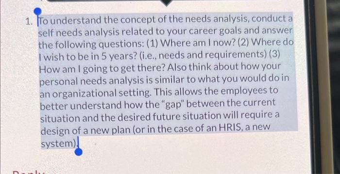 1. To understand the concept of the needs