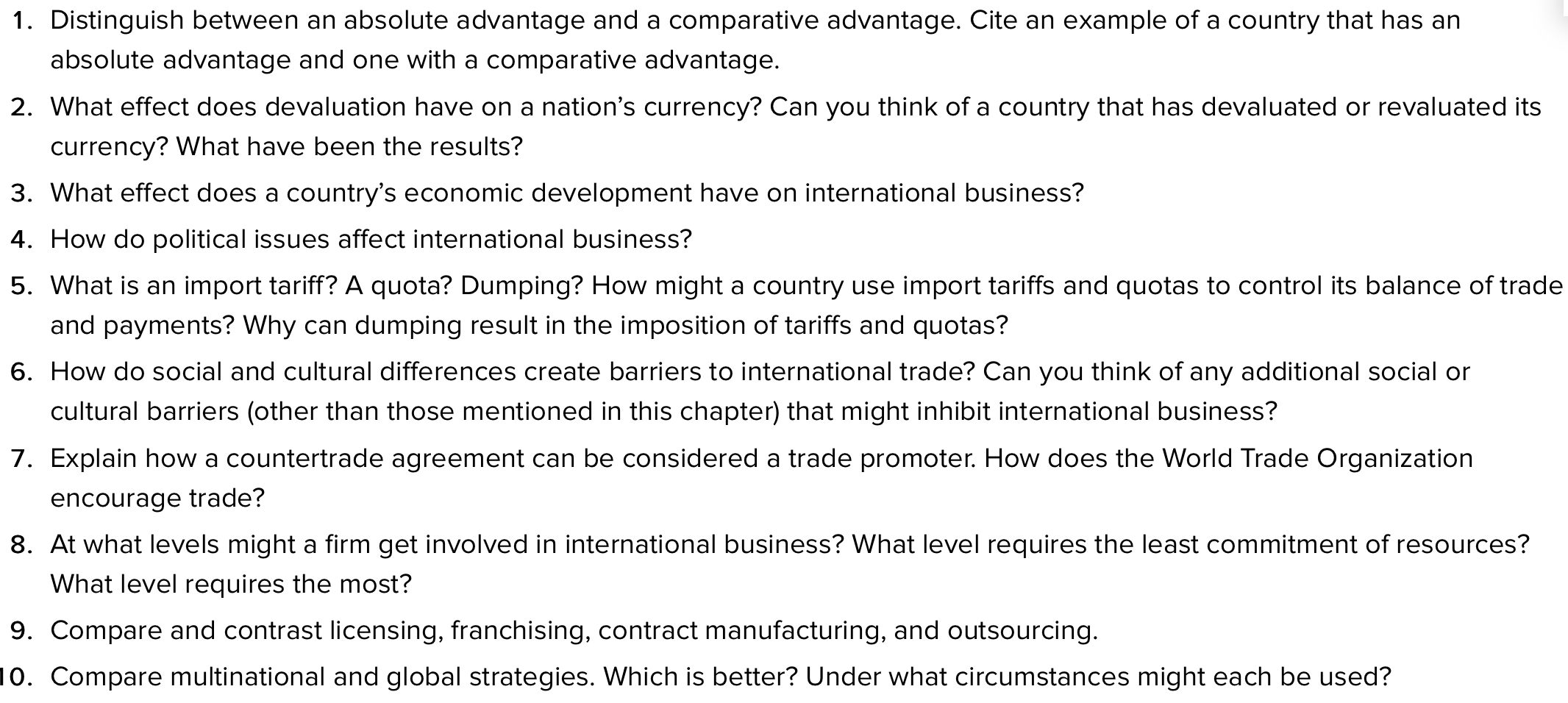 1. Distinguish between an absolute advantage and