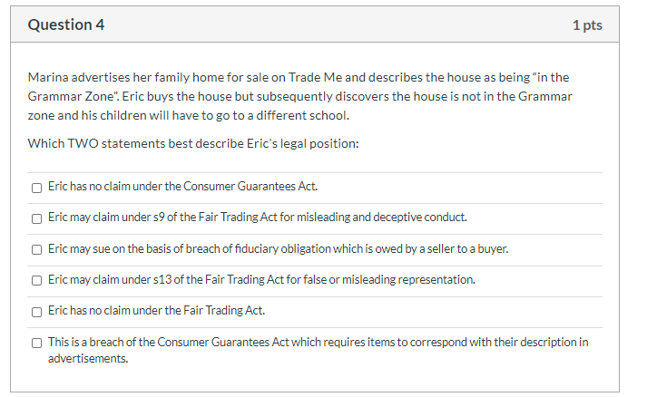 Question 4 1 pts Marina advertises her family