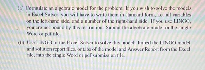 Please make an algebraic model for this question