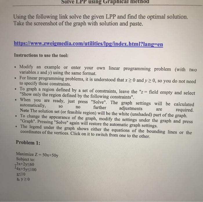 operation research Solve LPP using Graphical