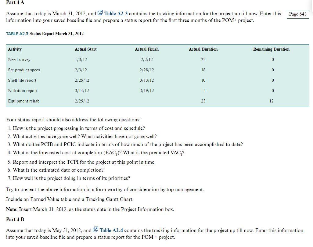 1. A memo as described in Part 2 2. A Gantt chart