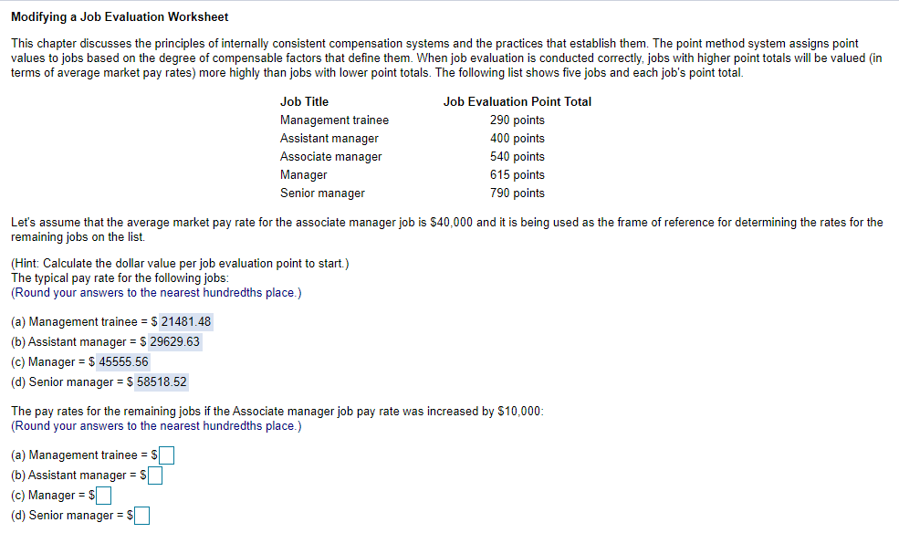 Modifying a Job Evaluation Worksheet This chapter