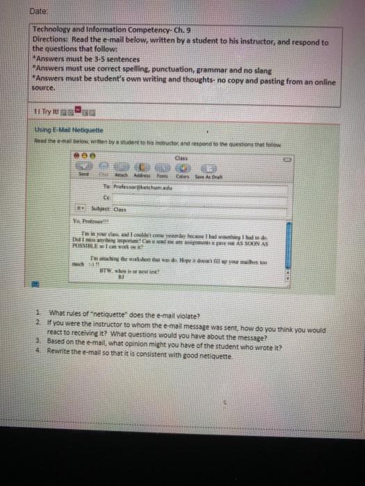 Date: Technology and Information Competency- Ch.9