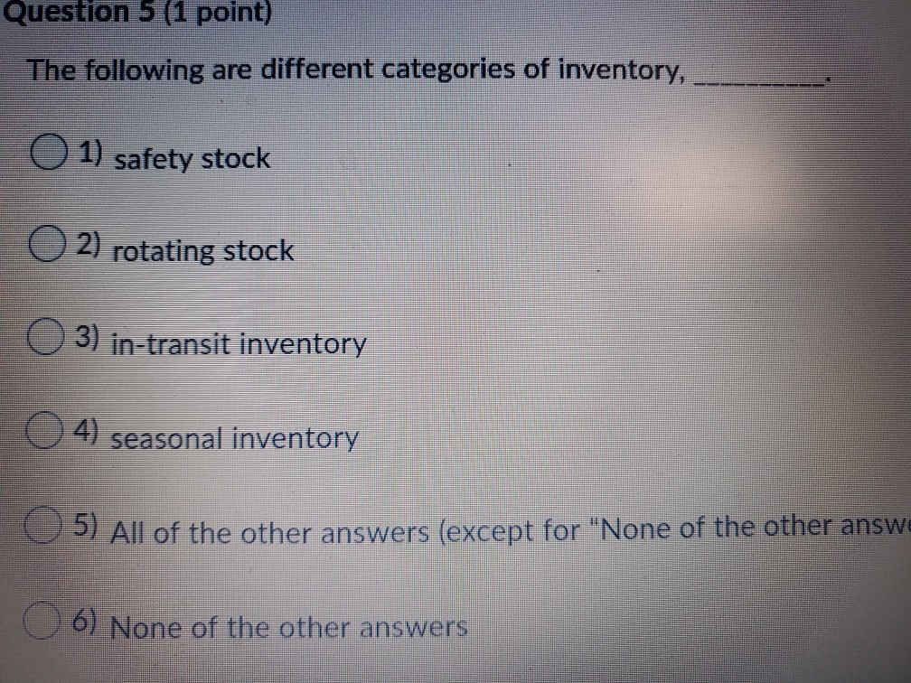 the following are different categories of