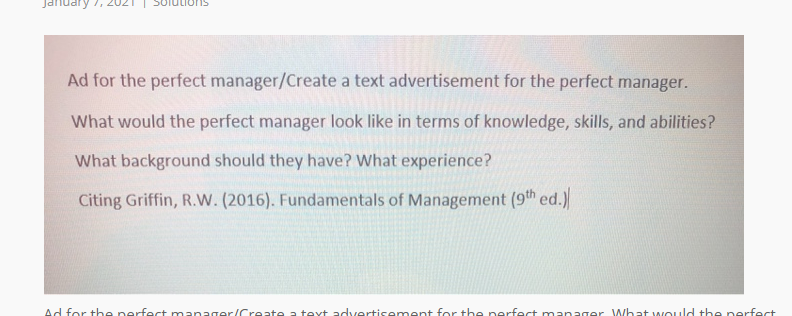 January ! Ad for the perfect manager/Create a