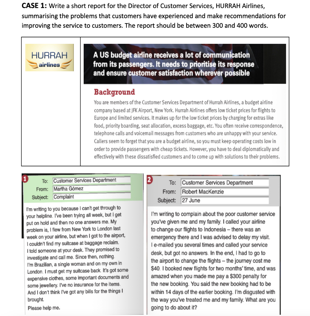 CASE 1: Write a short report for the Director of