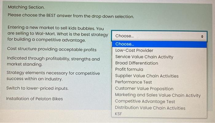 Matching Section Please choose the BEST answer