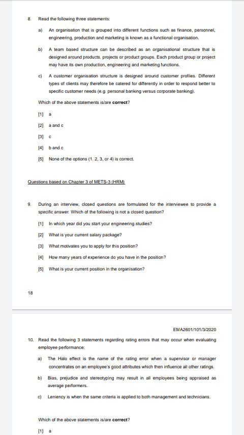 Assignment 01 (1 Semester 2020) Questions based