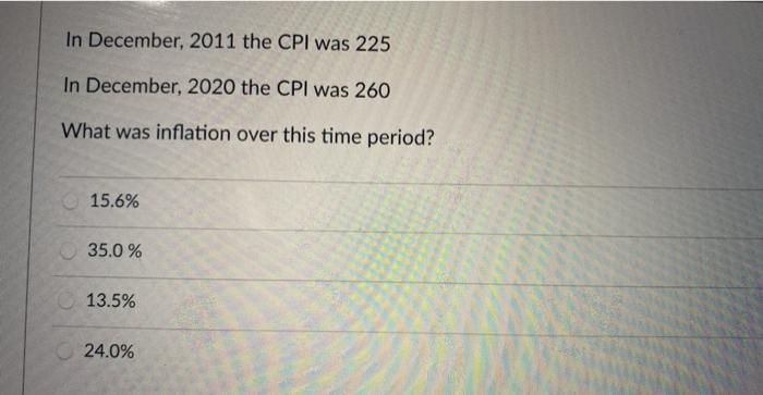 In December, 2011 the CPI was 225 In December,