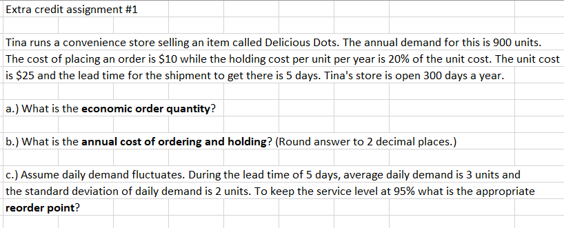 Extra credit assignment #1 Tina runs a