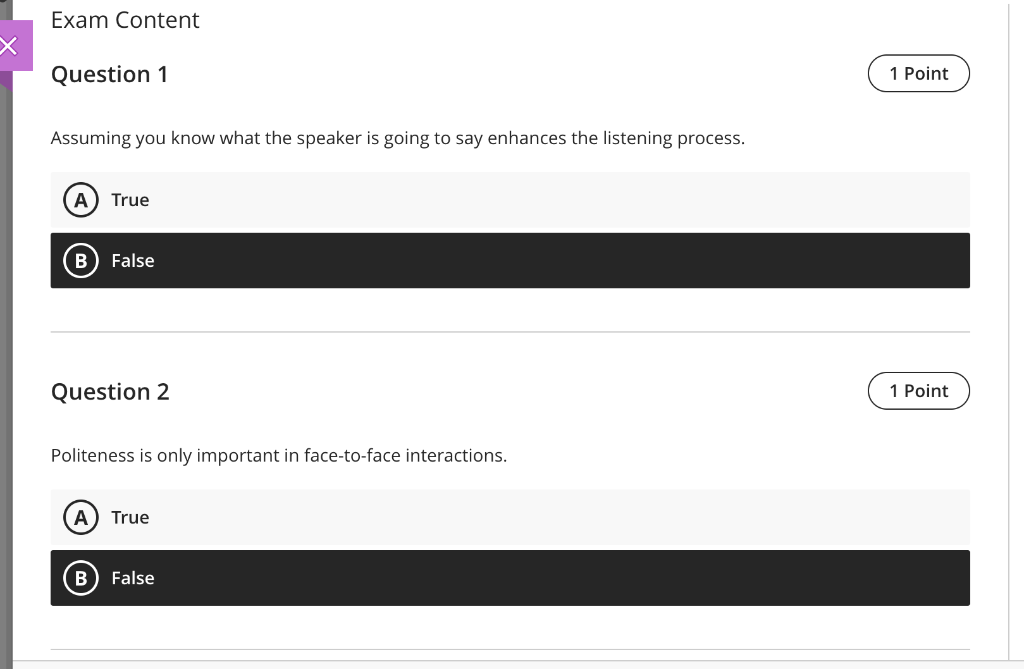 Exam Content x Question 1 1 Point Assuming you
