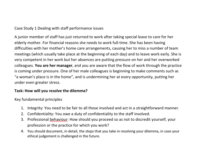 Case Study 1 Dealing with staff performance