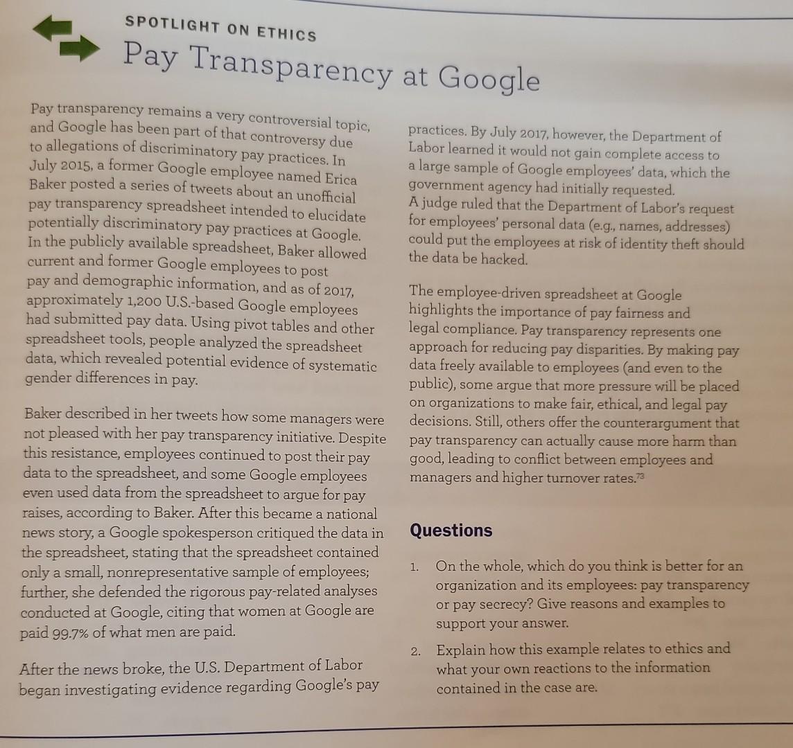 SPOTLIGHT ON ETHICS Pay Transparency at Google