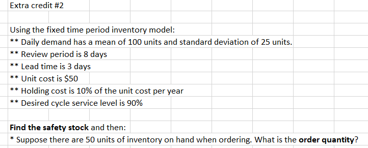 Extra credit #2 Using the fixed time period