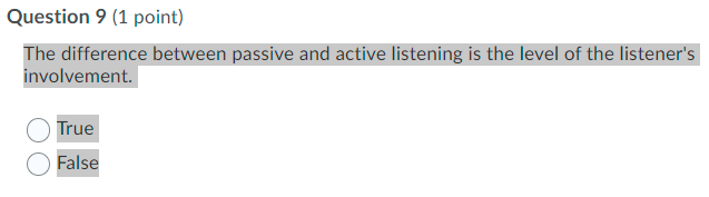 Question 9 (1 point) The difference between