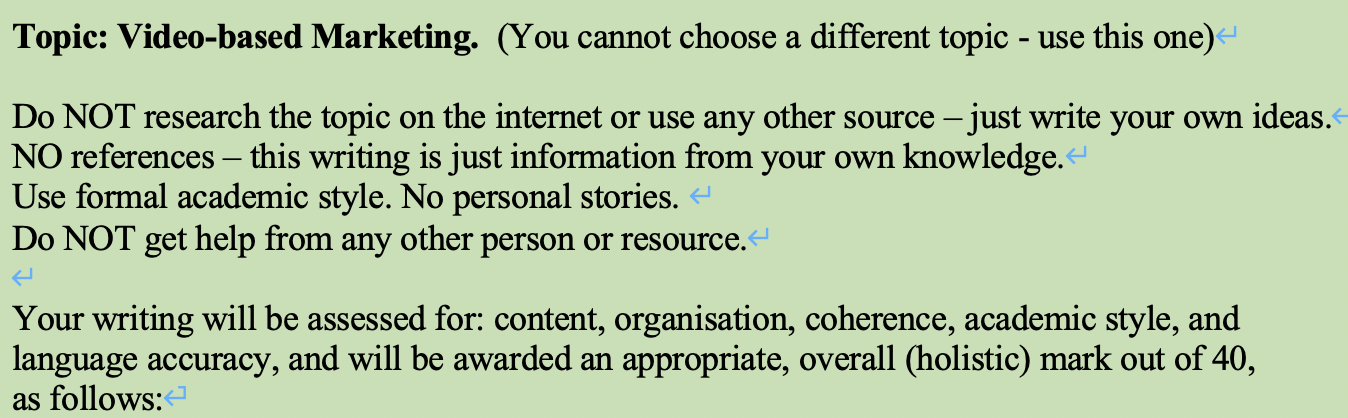 Topic: Video-based Marketing. (You cannot choose